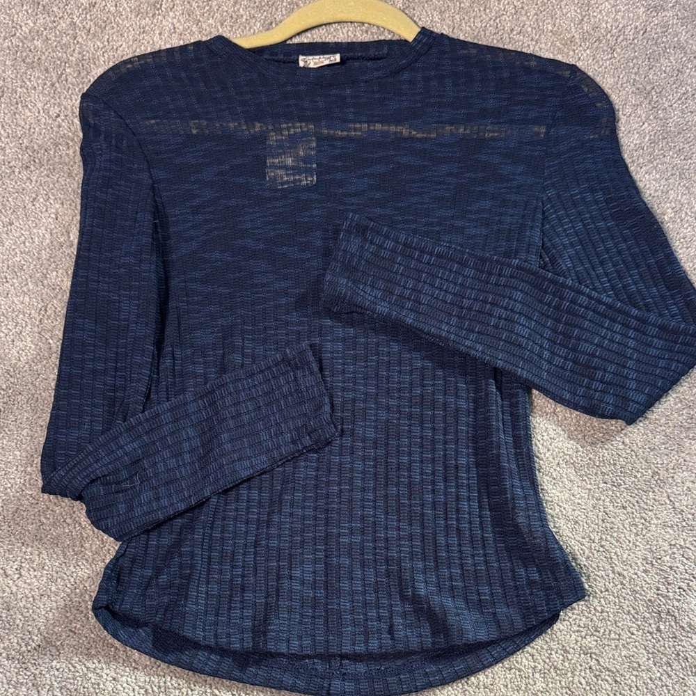 Free People Sheer Navy Long Sleeve Top